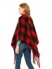 Plaid Poncho with Fringes